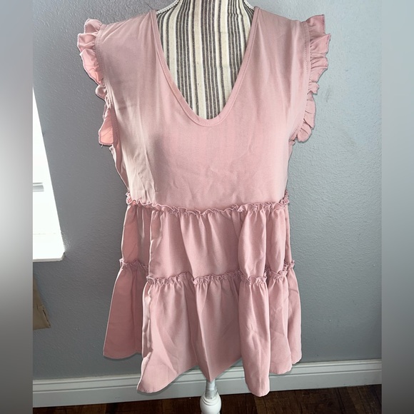 Other - Ruffle Trim Blush Pink Blouse